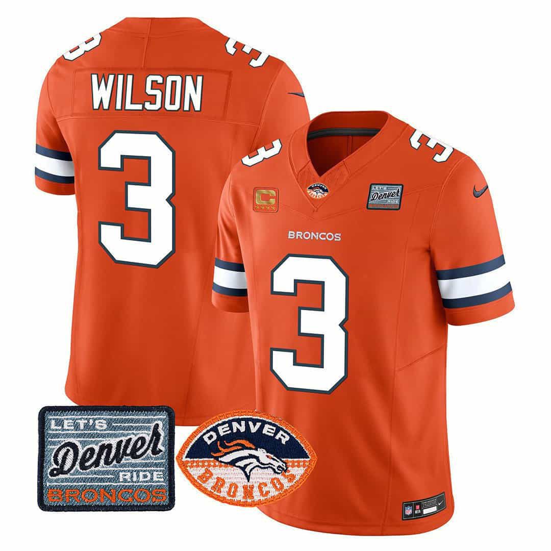 Men Denver Broncos #3 Wilson Orange 2024 Nike Logo Patch Limited NFL Jersey